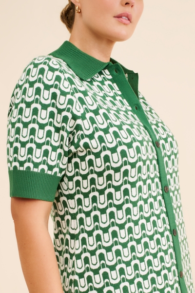 Short-Sleeve Collared Button-Front Knit Mini Dress | Nuuly