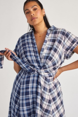 【yu@】Checkered Pleats Shirt Dress Haru Check Shirt Dress