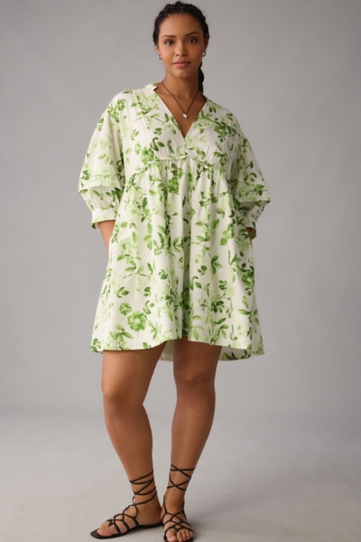 green emerald velvet dress Wholesale Green & Yellow Tropical Floral Tunic Mini Dress
