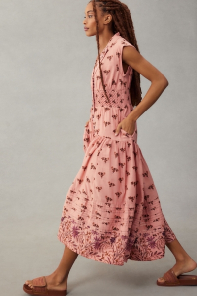 green emerald velvet dress Pink Contrast Band Collared Drop Waist Dress – SSYS main image 1