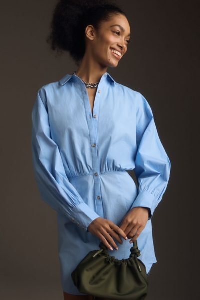 open lace back dress Moving Forward Oversize Button-Up Mini Shirt Dress LT Blue / L main image 1