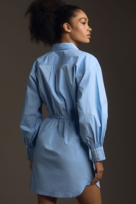 Long-Sleeve Poplin Mini Shirt Dress