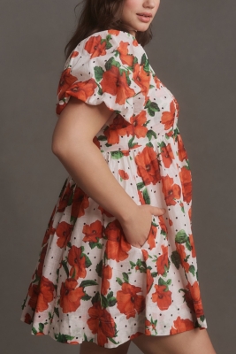 Square-Neck Smocked Babydoll Dress