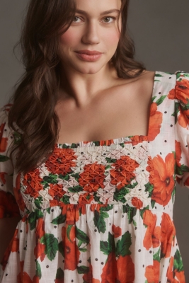 Square-Neck Smocked Babydoll Dress