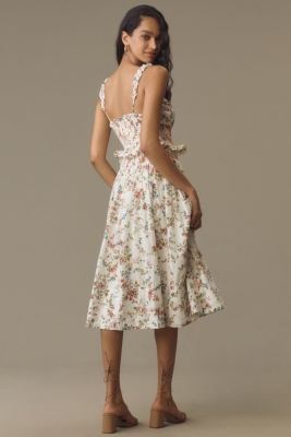 Sleeveless Smocked-Waist Ruffled Midi Dress