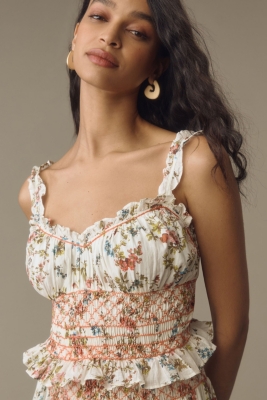 Sleeveless Smocked-Waist Ruffled Midi Dress | Nuuly