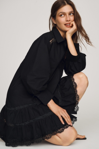 lace trim shirt dress White Lace Trim Shirt Dress