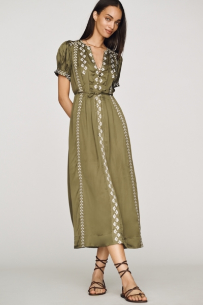 by anthropologie embroidered midi dress Satin Embroidered Midi Dress by Anthropologie in Black, Size: Small
