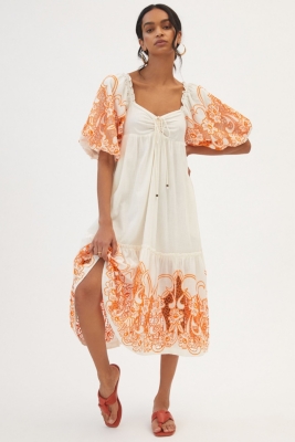 [LENINA] MINOU puff sleeve embroidery dress ☆送料込☆ Tina Puff-Sleeved Embroidered Midi Dress | Nuuly
