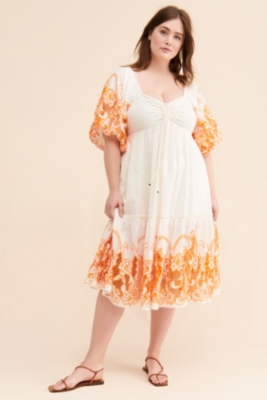 [LENINA] MINOU puff sleeve embroidery dress ☆送料込☆ ZARA NEW WOMAN PUFF SLEEVES PRINTED LINEN BLEND MIDI DRESS