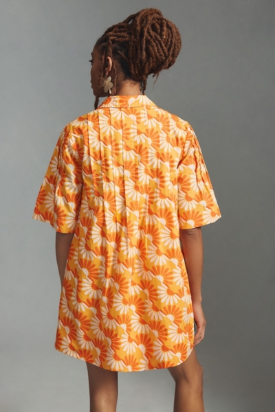 strapless open back dress Sleeveless Crinkled Flame Orange Silk Linen Tunic Dress – grizas.com main image 1