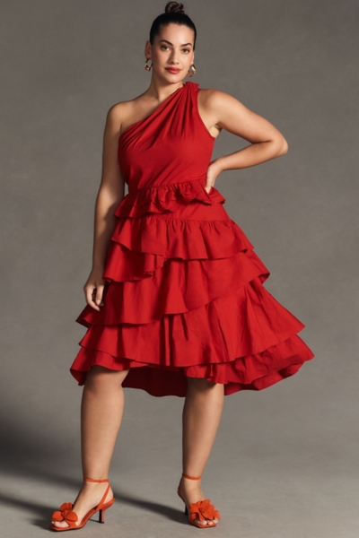 knee length dresses for ladies Elanor One Shoulder Midi Dress main image 1