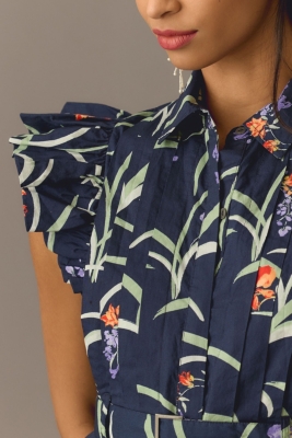 Ruffled Floral Shirt Dress