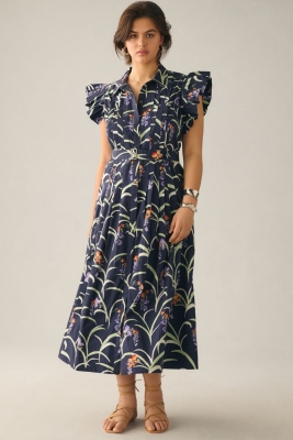 Ruffled Floral Shirt Dress