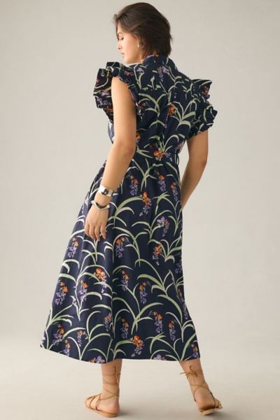 blue dress for baby girl Alonic Fab Navy white floral shirt dress main image 0
