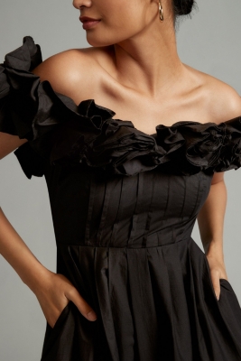 Ruffled neckline dress sales