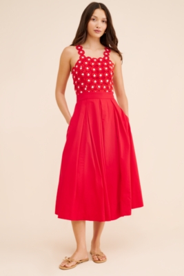 Crochet Poplin Twofer Midi Dress