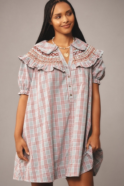 Short-Sleeve V-Neck Smocked Babydoll Mini Dress | Nuuly