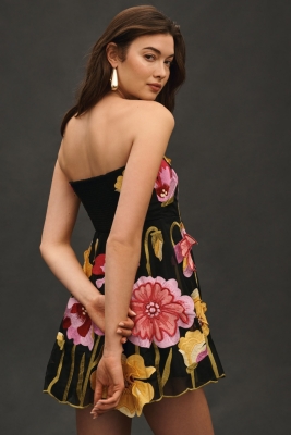 Strapless Floral Organza Mini Dress