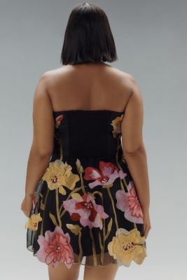 Strapless Floral Organza Mini Dress