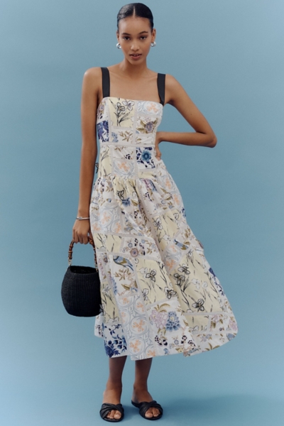 Cotton Sleeveless Square-Neck Tile Printed Midi Dr | Nuuly