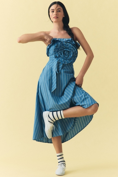 sachin and babi light blue dress Women's Denim Drop-Waist Corset Midi Dress by Gap Dark Wash Tall Size M