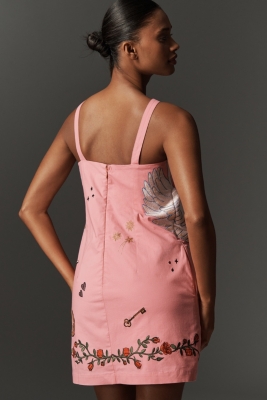 Embroidered Mini Shift Dress