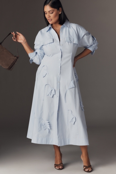 3D Floral Long-Sleeve A-Line Shirt Dress | Nuuly