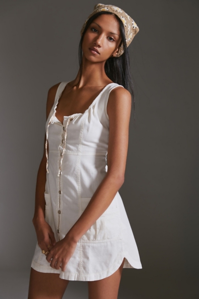 button down white mini dress 100% Cotton White Button Front Mini Dress - All Dresses