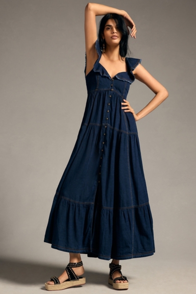 Sweetheart Flutter-Sleeve Denim Buttondown Dress | Nuuly