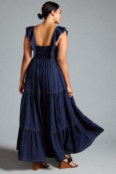 Sweetheart Flutter-Sleeve Denim Buttondown Dress | Nuuly