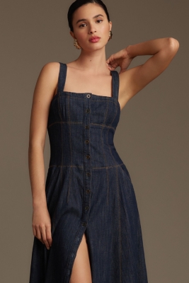Square-Neck Buttondown Corset Dress