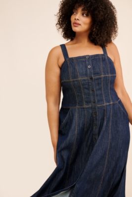 Square-Neck Buttondown Corset Dress