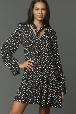 Long Sleeve Tie Neck Swing Mini Dress Nuuly