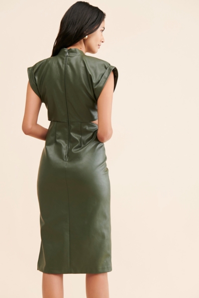 white christmas dresses Faux Leather Cut Out Sheath Midi Dress - Black