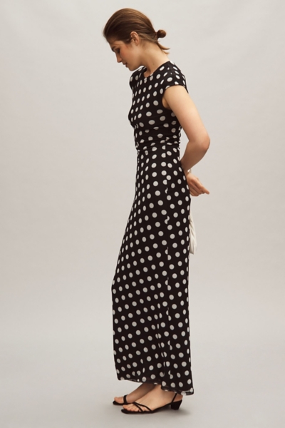 chinese dress ladies Lady Black Tie - Short Sleeve White & Black Polka Dot Midi Dress