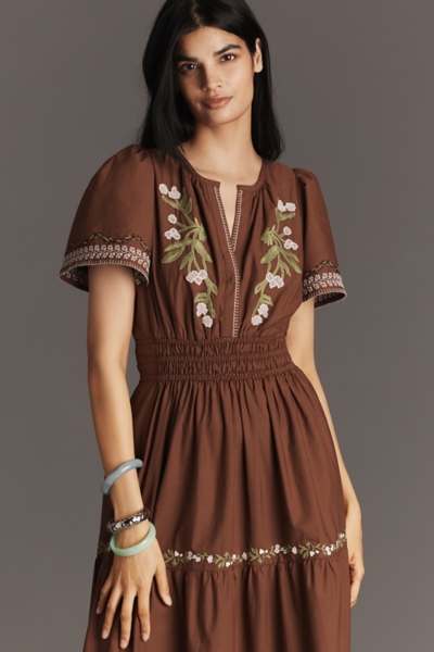 green emerald velvet dress Brown Hand Embroidered 3 Piece Dress – VELOUR main image 1
