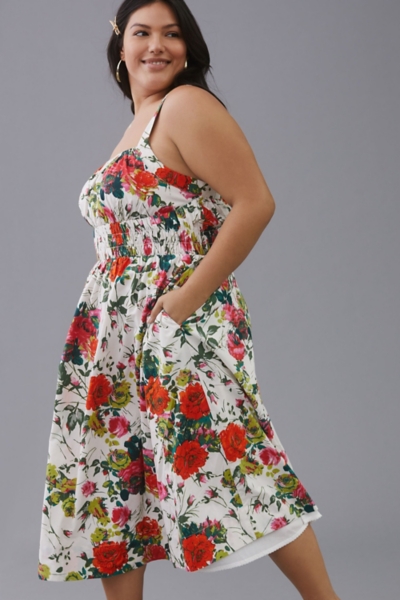 navy blue dress for baby girl Abstract Floral Printed A-Line Midi Dress