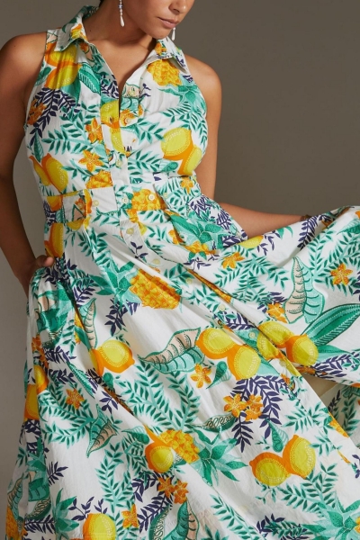 lemon shirt dress Lemon KarenMillen Cotton Puff Sleeve Woven Midi Shirt Dress With Dropped  Waist Detail