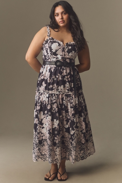 knee length dresses for ladies Elevated Occasion Sweetheart Floral A-Line Midi Dress main image 1