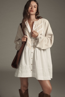 Long-Sleeve Button-Front Twofer Mini Dress | Nuuly