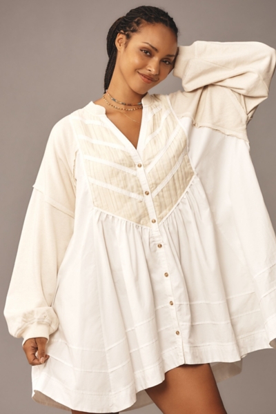 knee length dresses for ladies Asymmetrical Button Mini Dress: Natural Luxe Knit