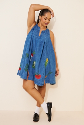 Sleeveless V-Neck Veggie Denim Mini Dress | Nuuly