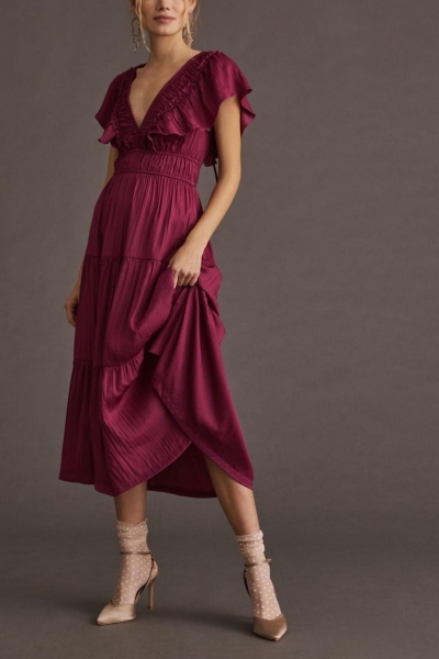 ruffled tiered midi dress anthropologie Anthropologie The Bobbi Asymmetrical Ruffle Tiered Midi Dress In Blue - 42%  Off