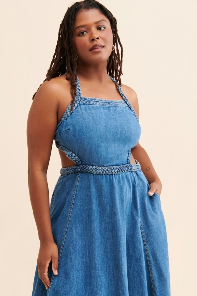 Square-Neck Patchwork Midi Dress | Nuuly