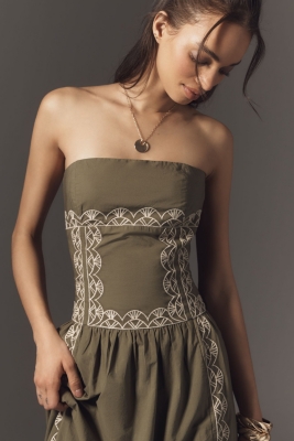 Strapless Embroidered Drop Waist Dress