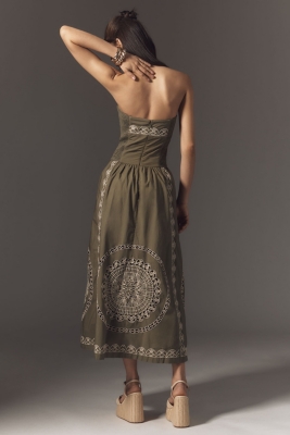 Strapless Embroidered Drop Waist Dress