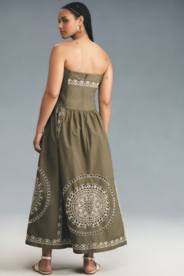 Strapless Embroidered Drop Waist Dress