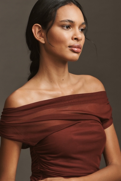 by anthropologie off shoulder mesh slim midi dress By Anthropologie Off-Shoulder Mesh Slim Midi Dress