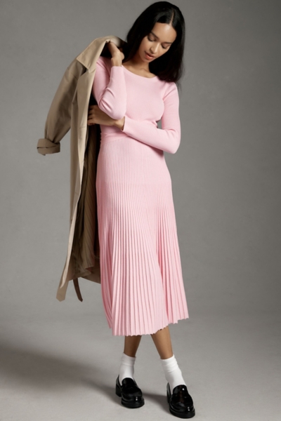 knee length dresses for ladies Intuitions Long Sleeve Ribbed Knit Dress Green
